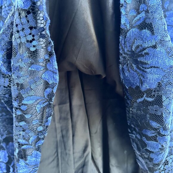 Lulus Dress Womens Medium Blue Black Lace Ruffle Tiered Maxi Formal Party - Picture 9 of 13